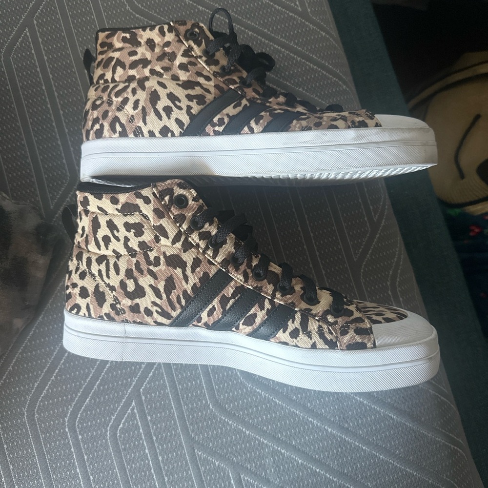 adidas Leopard Print High-Top Sneakers with Black Stripes